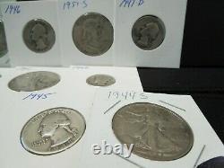 MIXED LOT 10 Walking Liberty + Franklin Half Dollars +10 Quqters All 90% Silver