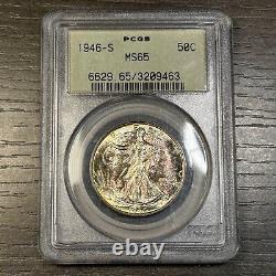 MS65 1946-S Walking Liberty Silver Half Dollar, PCGS Green Label, Lustrous Toned