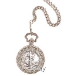 NEW Silver Walking Liberty Half Dollar Coin Pocket Watch 9060