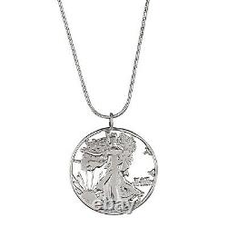 NEW Silver Walking Liberty Half Dollar Hand Cut Coin Sterling Silver Necklace