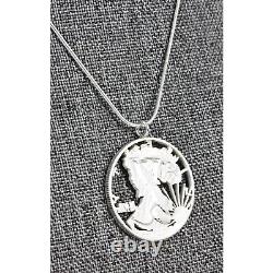 NEW Silver Walking Liberty Half Dollar Hand Cut Coin Sterling Silver Necklace