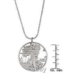 NEW Silver Walking Liberty Half Dollar Hand Cut Coin Sterling Silver Necklace