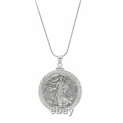 NEW Sterling Silver Twisted Rope Silver Walking Liberty Half Dollar Coin Pendant