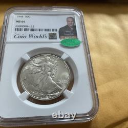 NGC 1944WALKING LIBERTY 0.3617oz Fine Silver 0.9 Finest MS66