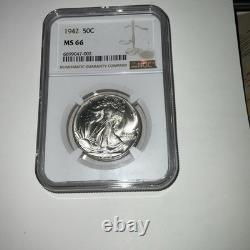 Ngc. 1942 Walking Liberty Half Dollar 50c Ms 66