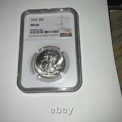 Ngc. 1942 Walking Liberty Half Dollar 50c Ms 66