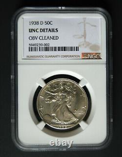 Nice 1938-D Walking Liberty 50C Silver Half Dollar NGC UNC Details OBV Cleaned