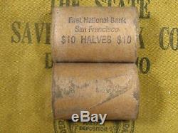 ONE FNB SF PRE-1960 Full GEM BU Walking Liberty Franklin 20 Half Dollar Roll