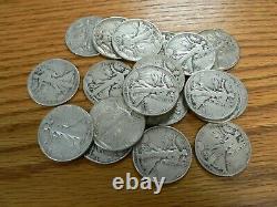 One Roll-20 Coins Walking Liberty Half Dollars 90% Silver Circulated