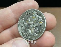 Original Hobo nickel hand carved silver Walking Liberty 50 cent 1943