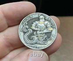 Original Hobo nickel hand carved silver Walking Liberty 50 cent 1943