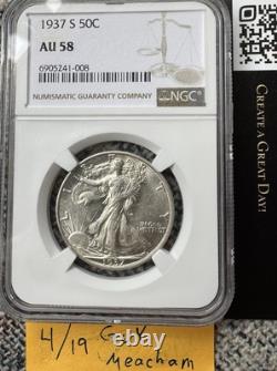 Pre WWII NGC AU-58 Cert? 1937-S Walking Liberty SILVER Half Dollar Almost Unc