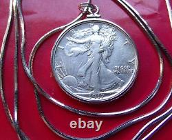 Rare 1917 S Reverse Silver Walking Liberty Pendant 18 Italy. 925 Silver Chain