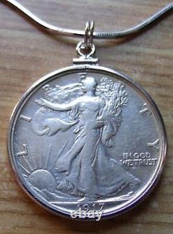 Rare 1917 S Reverse Silver Walking Liberty Pendant 18 Italy. 925 Silver Chain