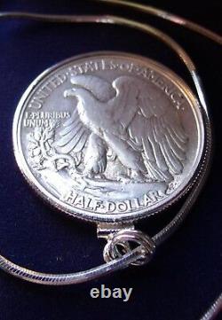 Rare 1917 S Reverse Silver Walking Liberty Pendant 18 Italy. 925 Silver Chain