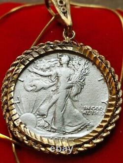 Rare 1917 Silver Walking Liberty Pendant & 20 Gold filled Sterling Chain W Box