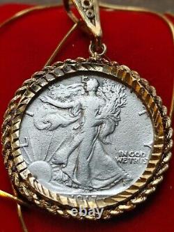 Rare 1917 Silver Walking Liberty Pendant & 20 Gold filled Sterling Chain W Box