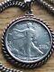 Rare 1917 Walking Liberty Half Dollar Pendant On A 24.925 Antique Silver Chain