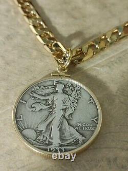 Rare 1933 S Walking Liberty Half dollar Pendant on a 24 18KGF Chain. W box