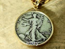 Rare 1933 S Walking Liberty Half dollar Pendant on a 24 18KGF Chain. W box