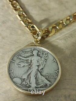 Rare 1933 S Walking Liberty Half dollar Pendant on a 24 18KGF Chain. W box