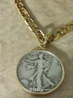 Rare 1933 S Walking Liberty Half dollar Pendant on a 24 18KGF Chain. W box