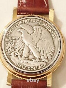 Real 1939 Walking Liberty Half Dollar Coin 900 Silver Wrist Watch Leather Works