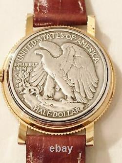 Real 1939 Walking Liberty Half Dollar Coin 900 Silver Wrist Watch Leather Works