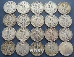 Roll 1937 1943 Walking Liberty Half Dollar 20 Coins $10 FV 90% Silver #8220
