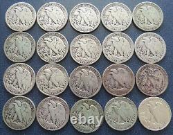 Roll 1937 1943 Walking Liberty Half Dollar 20 Coins $10 FV 90% Silver #8220