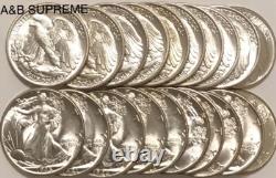 Roll (20) Walking Liberty Half Dollar Stunning Gems Bu Uncirculated 90% Silver