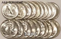 Roll (20) Walking Liberty Half Dollar Stunning Gems Bu Uncirculated 90% Silver