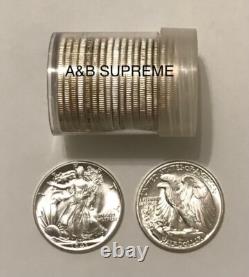 Roll (20) Walking Liberty Half Dollar Stunning Gems Bu Uncirculated 90% Silver