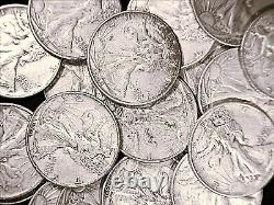 Roll (20pc) Walking Liberty Half Dollars, Extremely Fine, Mixed Dates