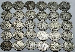 Roll 30 Coin Lot Walking Liberty Half Dollars 90% Silver US Coins 1937-1945 #25