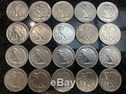 Roll Of 20 90% Silver Walking Liberty Half Dollar Coins Nice
