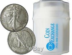 Roll of 20 $10 Face 90% Silver Walking Liberty Half Dollars XF to AU
