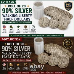 Roll of 20 90% Silver Walking Liberty Half Dollars $10 FV Pre-1965 Coins