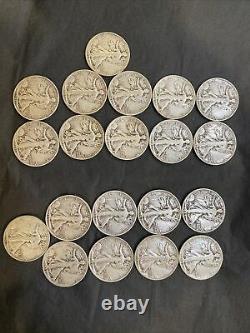 Roll of 20 Circulated 1940,1941,1942 90% Silver Walking Liberty Half Dollars PDS