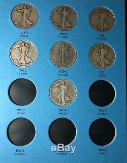 SILVER HALF DOLLAR STANDING WALKING LIBERTY 1916-1936 (21 COIN SET) partial