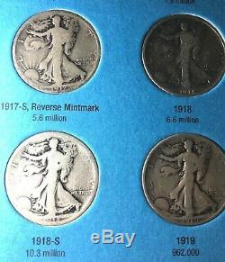 SILVER HALF DOLLAR STANDING WALKING LIBERTY 1916-1936 (21 COIN SET) partial