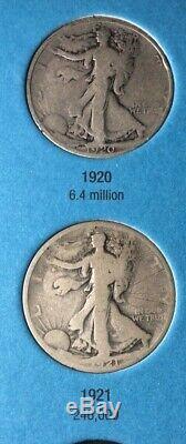 SILVER HALF DOLLAR STANDING WALKING LIBERTY 1916-1936 (21 COIN SET) partial