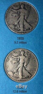 SILVER HALF DOLLAR STANDING WALKING LIBERTY 1916-1936 (21 COIN SET) partial