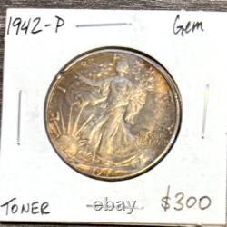 SUPER TONER GEM 1942-P Walking Liberty Half Dollar Strong MS++ Features 50C 90%