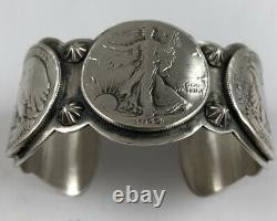 San Felipe Sterling Silver Coin Bracelet with 3 Walking Liberty Half Dollars