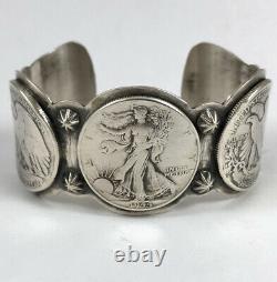 San Felipe Sterling Silver Coin Bracelet with 3 Walking Liberty Half Dollars