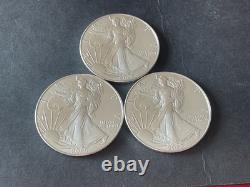 Set Of (3) 2025 U. S. Mint Walking Liberty. 999 Silver Eagles