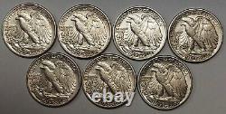 Seven Beautiful 1942 Silver Walking Liberty Half Dollars Grading AU Gorgeous