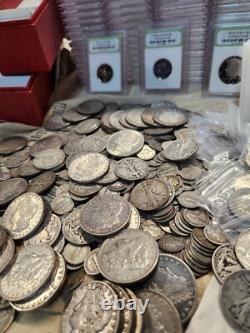 Silver U. S. Coins. Morgan, Franklin, Liberty, Barber, Etc. Silver Bar, Gold