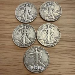 Silver Walking Liberty Half Dollar Lot Of 5 1936-s 1942-D 1943 X2 1944 Coin